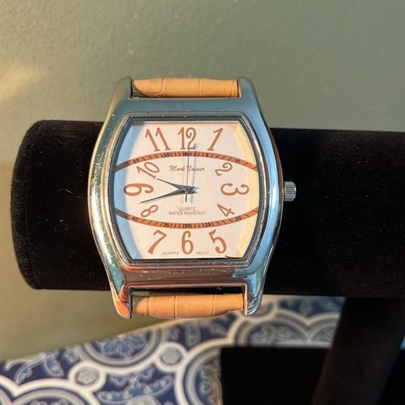 Mark Naimer Quartz Watch White Dial with Tan Accents, Tan Leather Band, Oversize - Picture 10 of 12